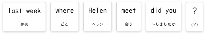 last week 先週,where どこ,Helen ヘレン,meet 会う,did you 〜しましたか,?